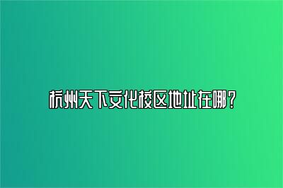 杭州天下文化校区地址在哪？ 