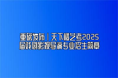 重磅发布｜天下艺考2025届戏剧影视导演专业招生简章