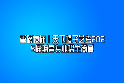 重磅发布｜天下艺考2025届播音专业招生简章